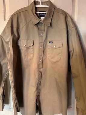 Wrangler 2XL Khaki Western Snap Shirt Long Sleeve Pearl Snap Like New